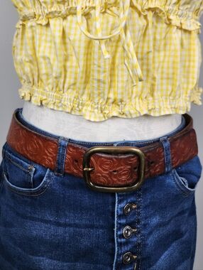 Western Leather Tan Belt Cowboy Cowgirl Stampede Southwest Rodeo Size Small Gap